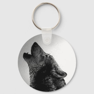 Howling Wolf in Snow Key Ring