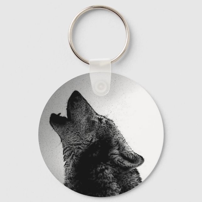 Howling Wolf in Snow Key Ring (Front)