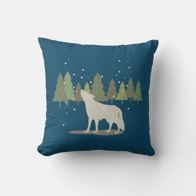 Howling Wolf in Snowing Forest Cushion (Front)