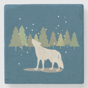 Howling Wolf in Snowing Forest Stone Coaster
