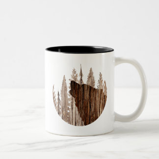 Howling Wolf In Textured Wood Two-Tone Coffee Mug