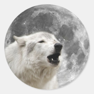 Howling wolf in the moon classic round sticker