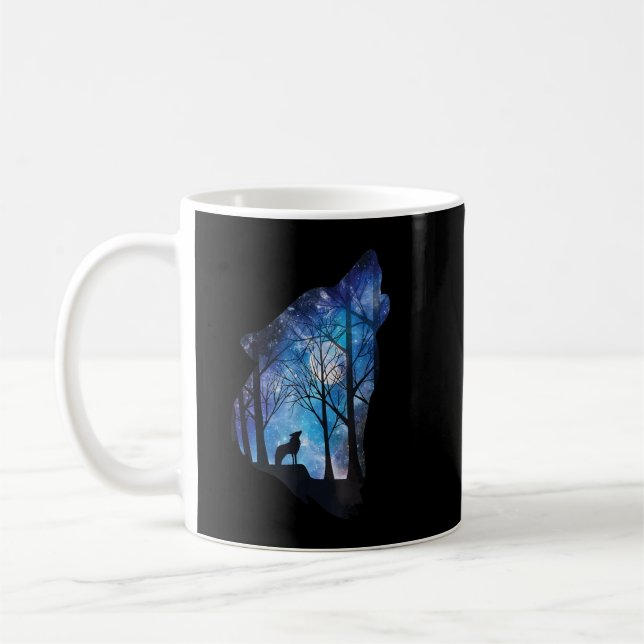 Howling Wolf in The Moon Sky Galaxy Wolf Wild Anim Coffee Mug (Left)