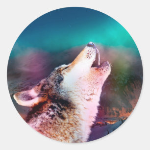 Howling wolf in the mountains classic round sticker