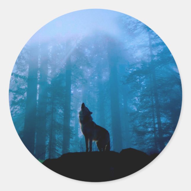 Howling Wolf in Wilderness Classic Round Sticker (Front)