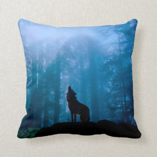 Howling Wolf in Wilderness Cushion