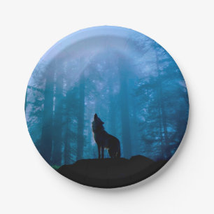 Howling Wolf in Wilderness Paper Plate
