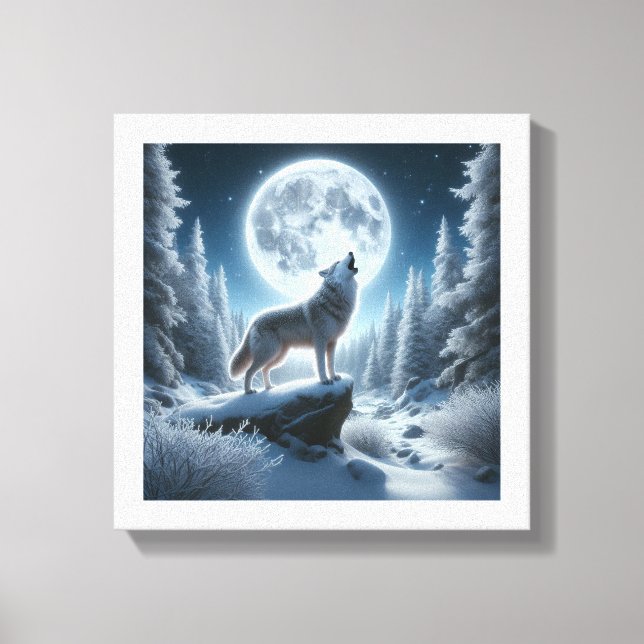 Howling Wolf In Winter Canvas Print (Front)