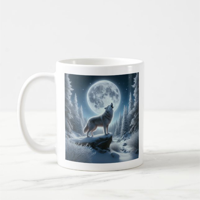 Howling Wolf In Winter Coffee Mug (Left)