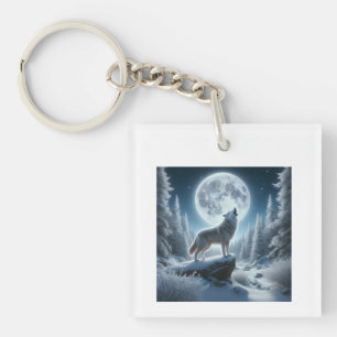 Howling Wolf In Winter Key Ring
