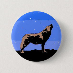 Howling Wolf in Winter - Original Wildlife Art 6 Cm Round Badge