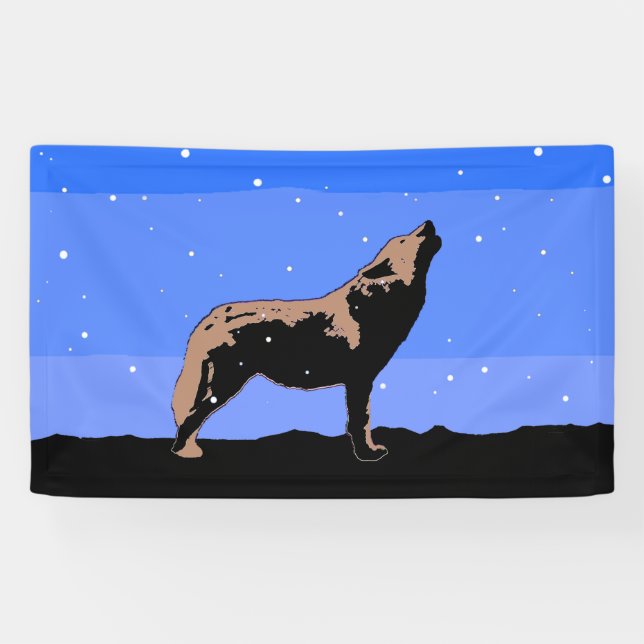 Howling Wolf in Winter  - Original Wildlife Art Banner (Horizontal)