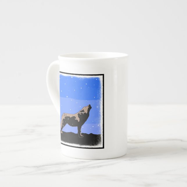 Howling Wolf in Winter  - Original Wildlife Art Bone China Mug (Front Left)
