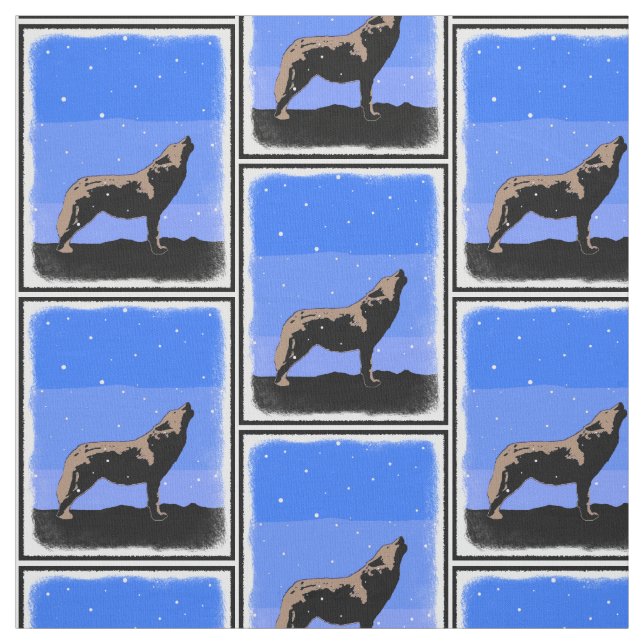 Howling Wolf in Winter  - Original Wildlife Art Fabric (Swatch)