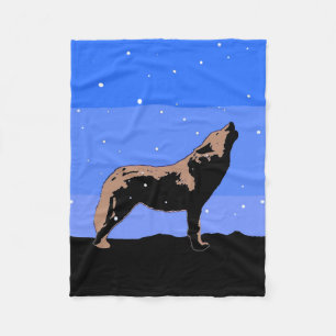 Howling Wolf in Winter - Original Wildlife Art Fleece Blanket