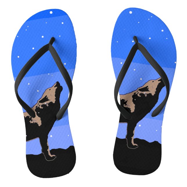 Howling Wolf in Winter  - Original Wildlife Art Flip Flops (Footbed)