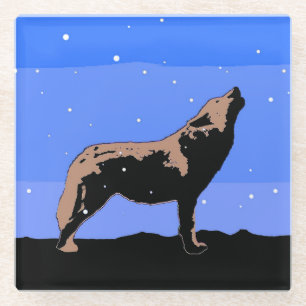 Howling Wolf in Winter  - Original Wildlife Art Glass Coaster