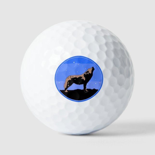Howling Wolf in Winter  - Original Wildlife Art Golf Balls (Front)