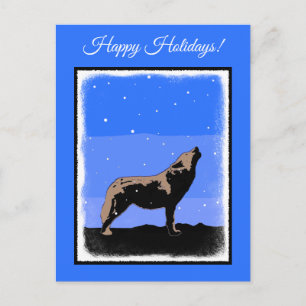 Howling Wolf in Winter  - Original Wildlife Art Holiday Postcard