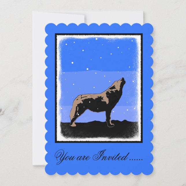 Howling Wolf in Winter  - Original Wildlife Art Invitation (Front)