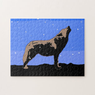 Howling Wolf in Winter - Original Wildlife Art Jigsaw Puzzle