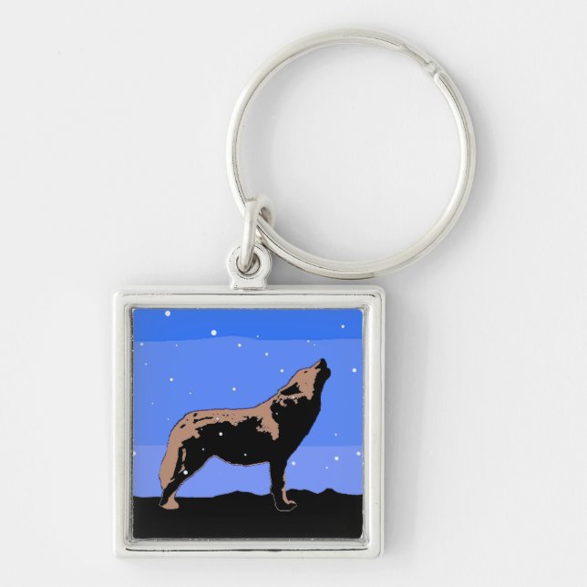 Howling Wolf in Winter  - Original Wildlife Art Key Ring (Front)