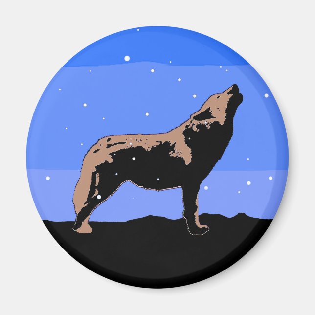 Howling Wolf in Winter  - Original Wildlife Art Magnet (Front)