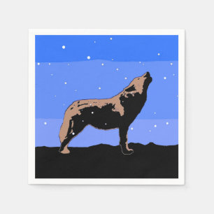 Howling Wolf in Winter - Original Wildlife Art Napkin