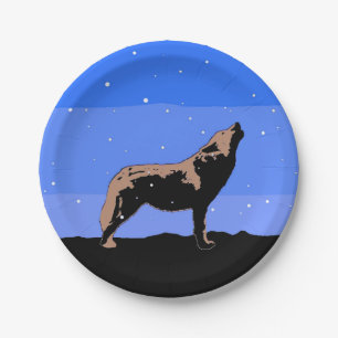 Howling Wolf in Winter  - Original Wildlife Art Paper Plate