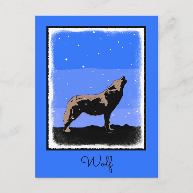 Howling Wolf in Winter  - Original Wildlife Art Postcard (Front)