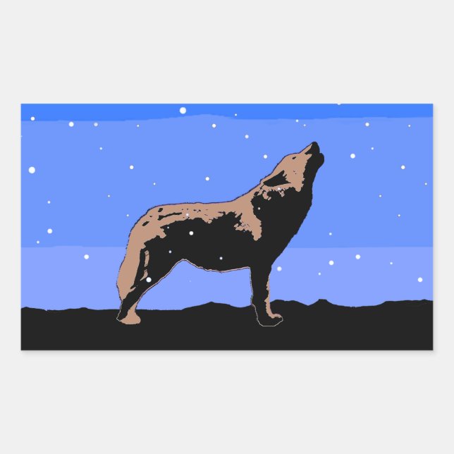 Howling Wolf in Winter  - Original Wildlife Art Rectangular Sticker (Front)