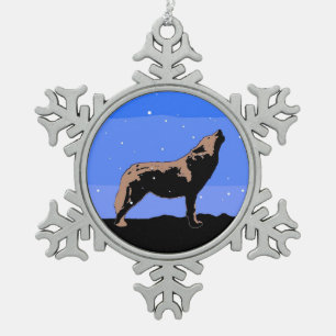 Howling Wolf in Winter  - Original Wildlife Art Snowflake Pewter Christmas Ornament