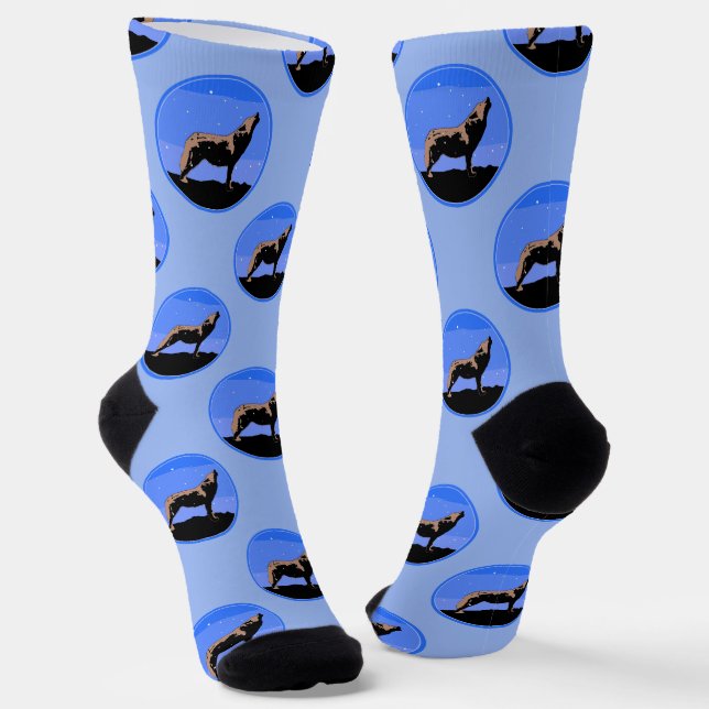Howling Wolf in Winter  - Original Wildlife Art Socks (Angled)