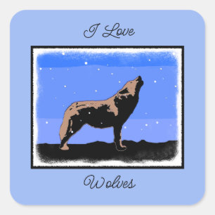 Howling Wolf in Winter  - Original Wildlife Art Square Sticker