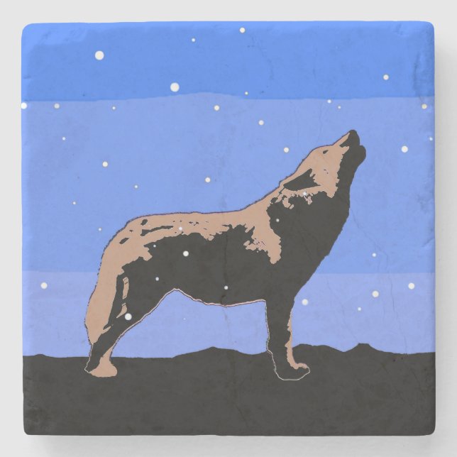 Howling Wolf in Winter  - Original Wildlife Art Stone Coaster (Front)