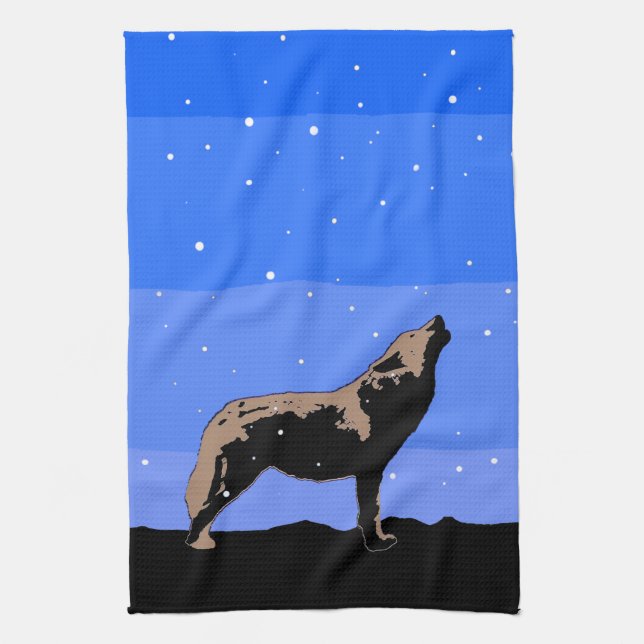 Howling Wolf in Winter  - Original Wildlife Art Tea Towel (Vertical)