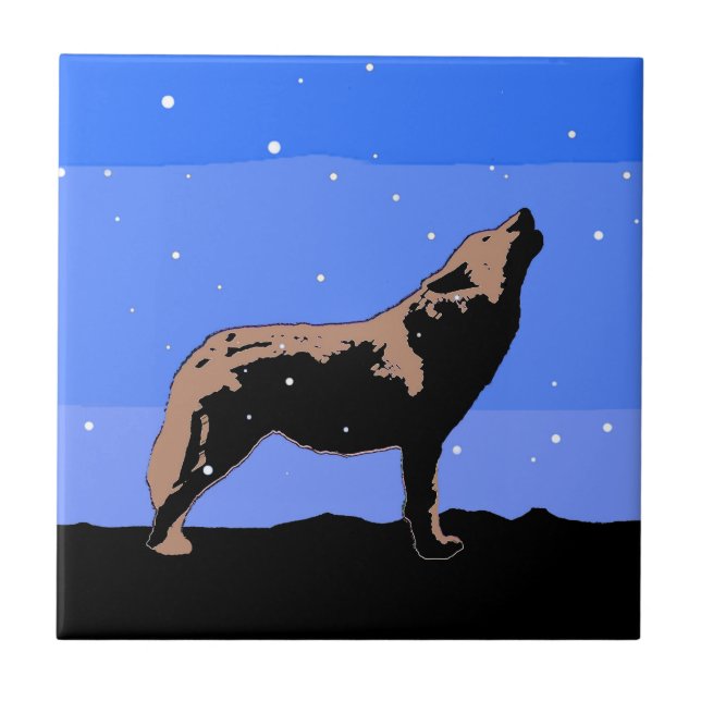 Howling Wolf in Winter  - Original Wildlife Art Tile (Front)
