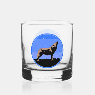 Howling Wolf in Winter  - Original Wildlife Art Whiskey Glass