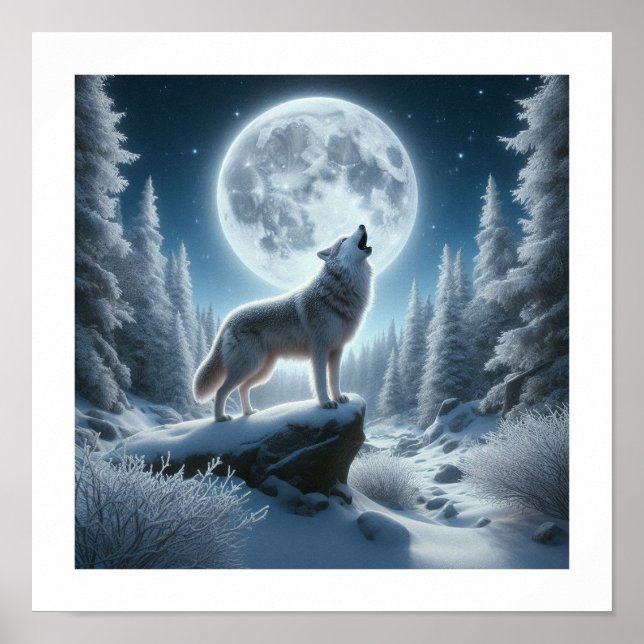 Howling Wolf In Winter Poster (Front)