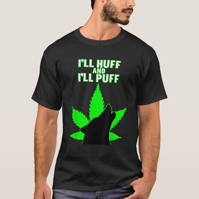 Howling Wolf Lovers Funny Weed Pot Leaf T-Shirt (Front)