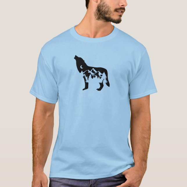 Howling Wolf Moon and Mountains T-Shirt (Front)