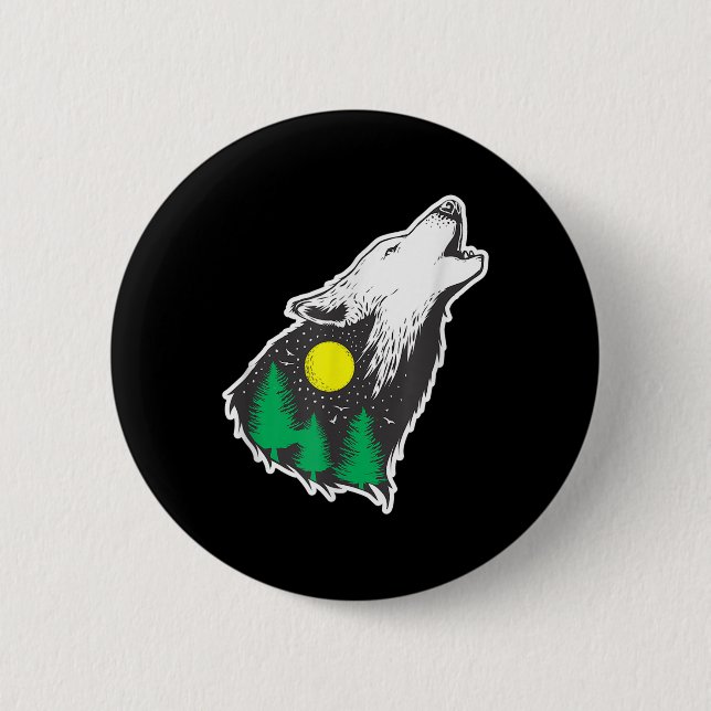 Howling Wolf Moon Forest Environmental Protection  6 Cm Round Badge (Front)