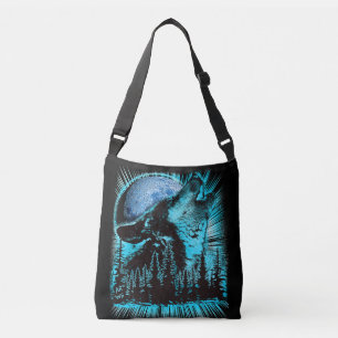 Howling Wolf Moon Pine Forest Crossbody Bag