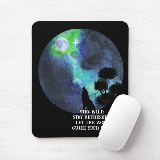 Howling Wolf Moonlight – Mystical Forest Night Wat Mouse Mat (With Mouse)