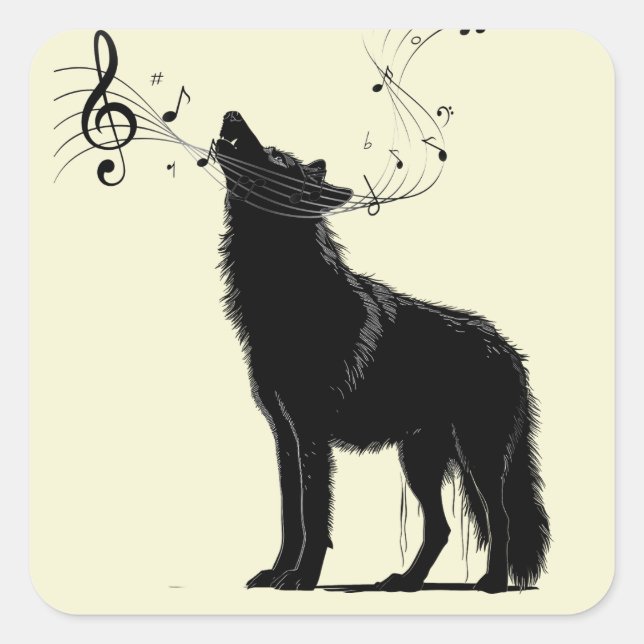 Howling Wolf Music Notes Fun Animal  Square Sticker (Front)