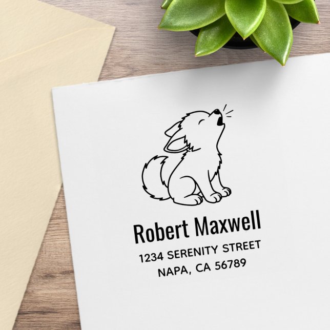 Howling Wolf Pup Address Rubber Stamp (Creator Uploaded)