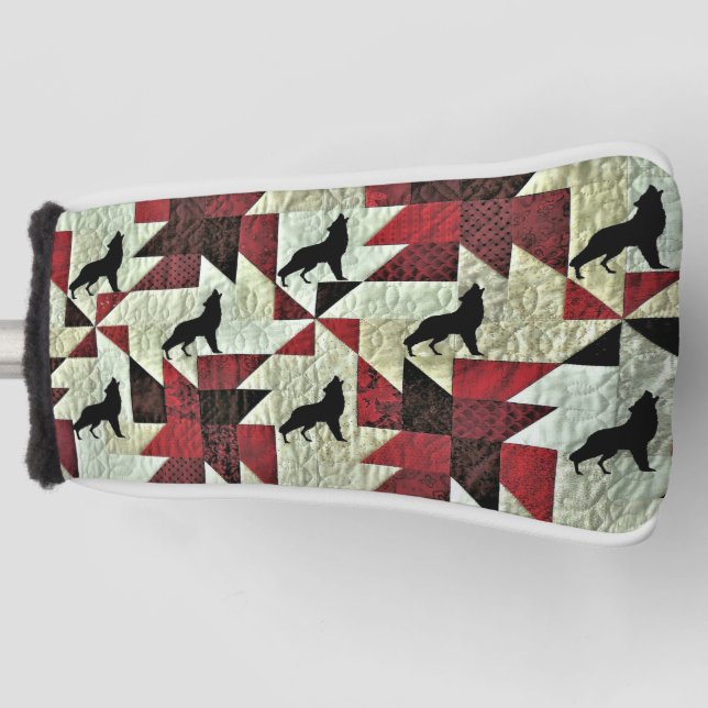 Howling Wolf Quilt Golf Head Cover (Front)