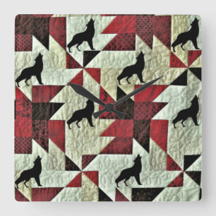 Howling Wolf Quilt Square Wall Clock