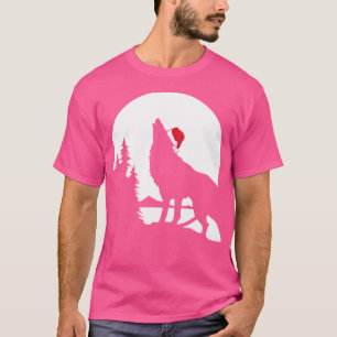 Howling Wolf Santa Hat Christmas Cool Moon Animal T-Shirt