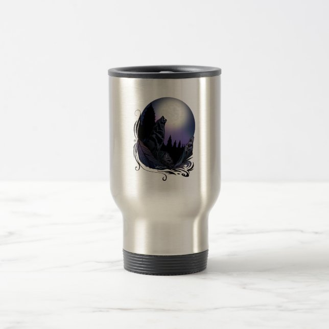Howling Wolf (Signature Design) Travel Mug (Center)